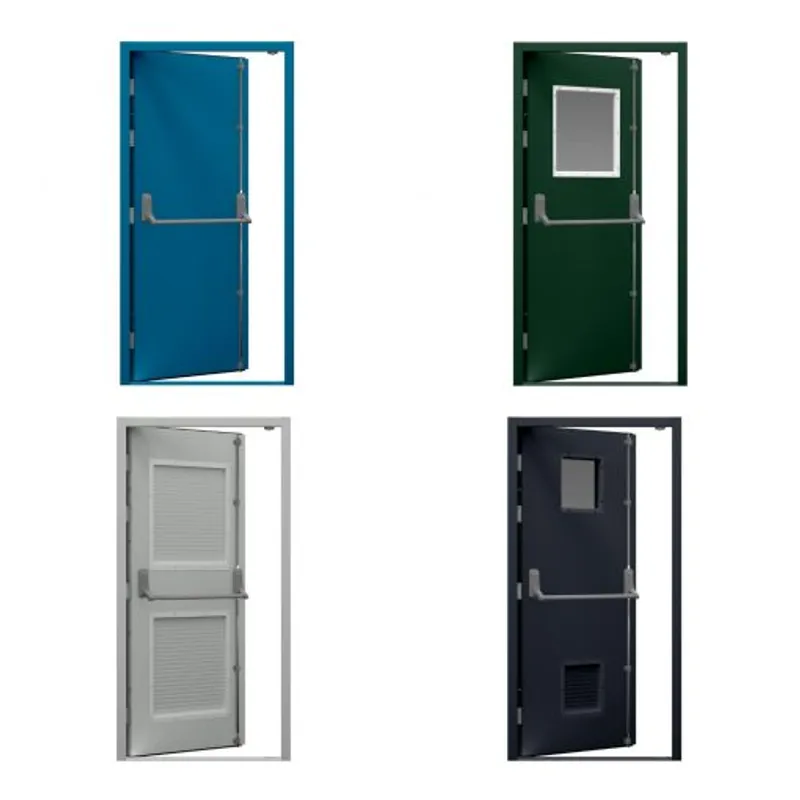 Range of fire exit security door variations fitted to commercial specifications 