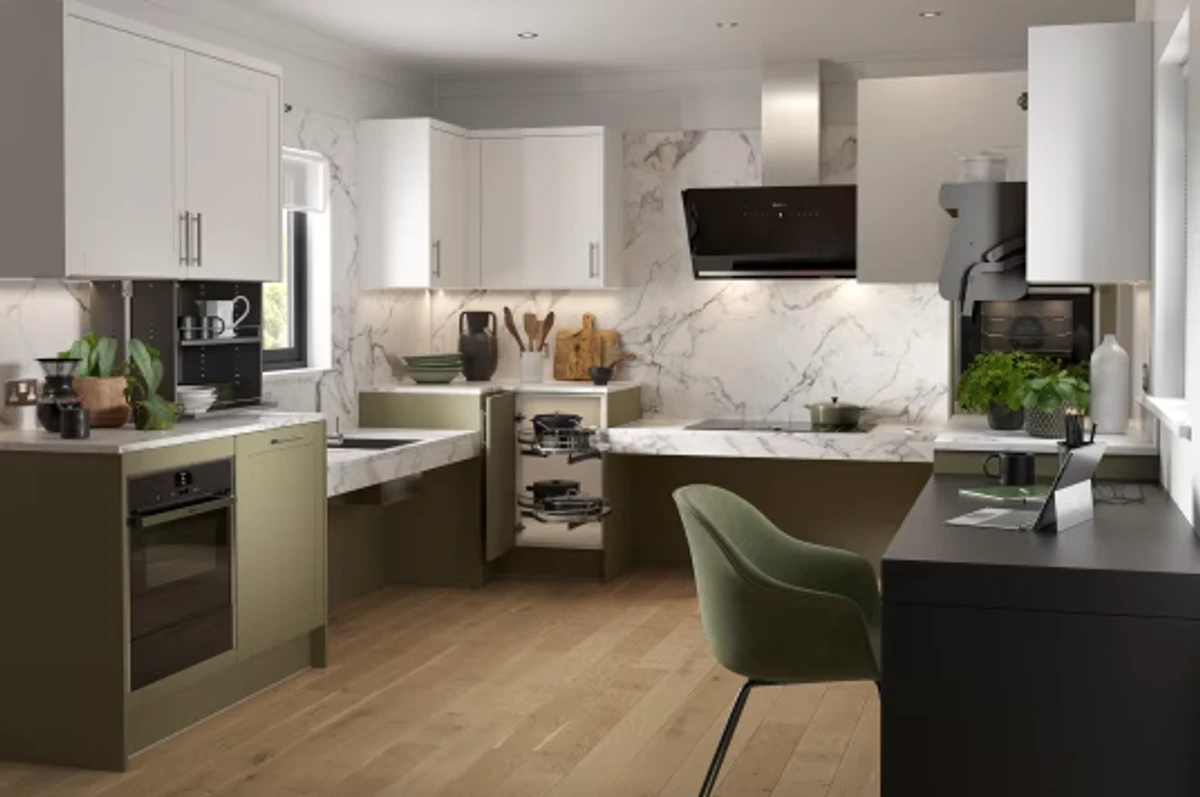 Accessible kitchen with wheelchair-friendly layout and lowered counters for independent living