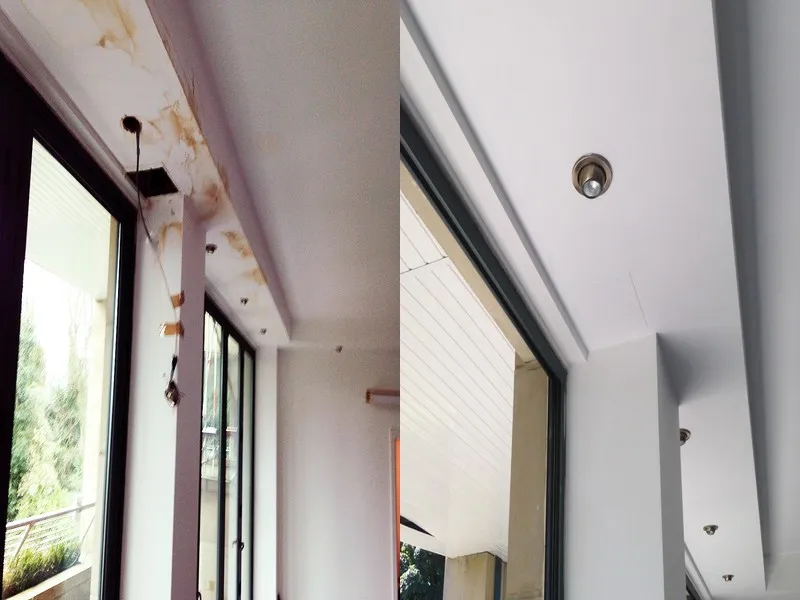 Commercial building maintenance repair work showing before and after transformation