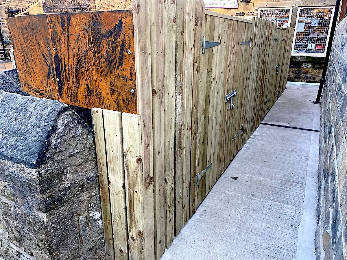 Treated timber fencing and gates installed for a bin store enclosure Rothwell