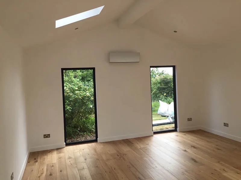 Interior of a completed timber garden office Barwick In Elmet