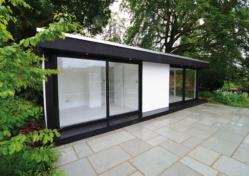 Exterior view of a bespoke garden room built by Coulsy Joinery Boroughbridge