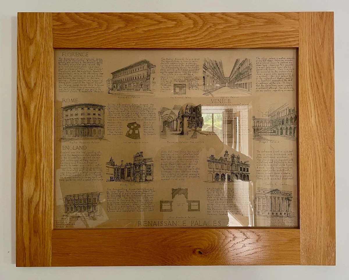 English oak picture frame detail showing fine joinery and traditional craftsmanship