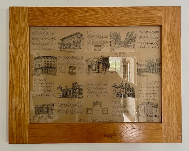 English oak picture frame detail showing fine joinery and traditional craftsmanship