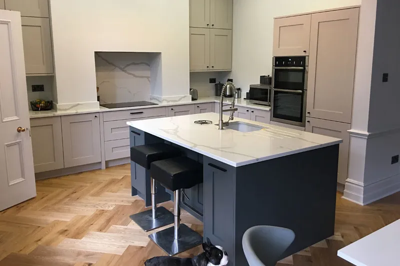 Precision joinery on a kitchen installation in , made-to-measure cabinets fitted by a qualified joiner