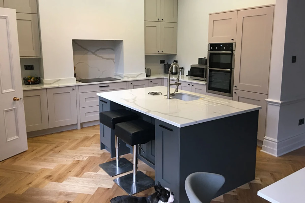 Precision joinery on a kitchen installation in , made-to-measure cabinets fitted by a qualified joiner