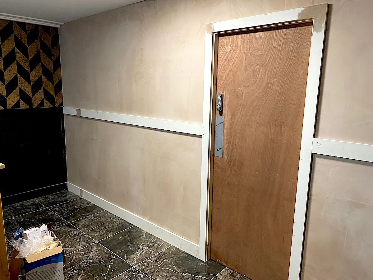 Stud wall room partition with plasterboard and finished internal joinery Rothwell